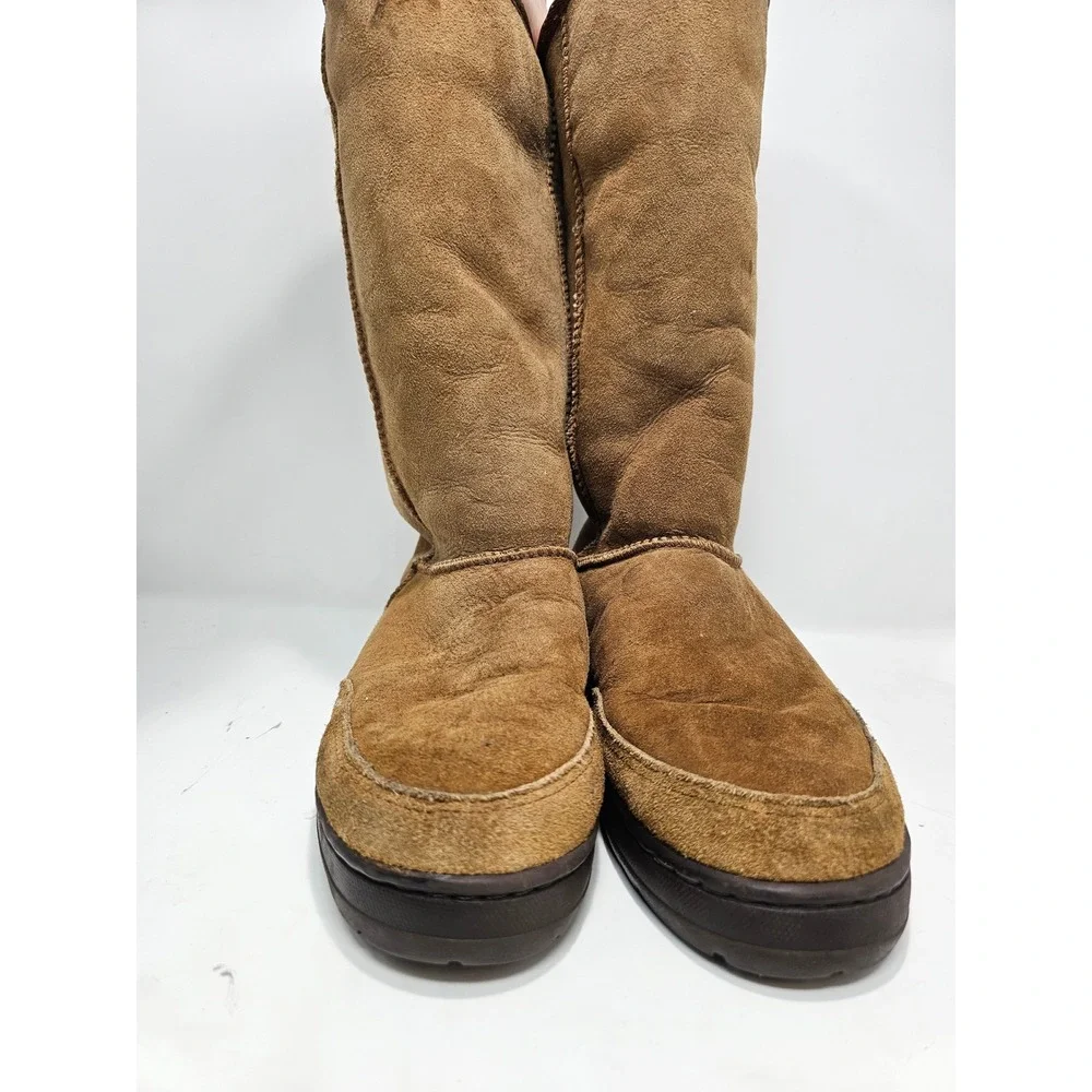 Womens Brown Suede Sheepskin‎ Lined Tall Winter Boots Size 7